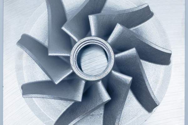 Impeller made out of Inconel with a volume rate of 12 mm3/sec at 40 µm layer thickness (view from above)