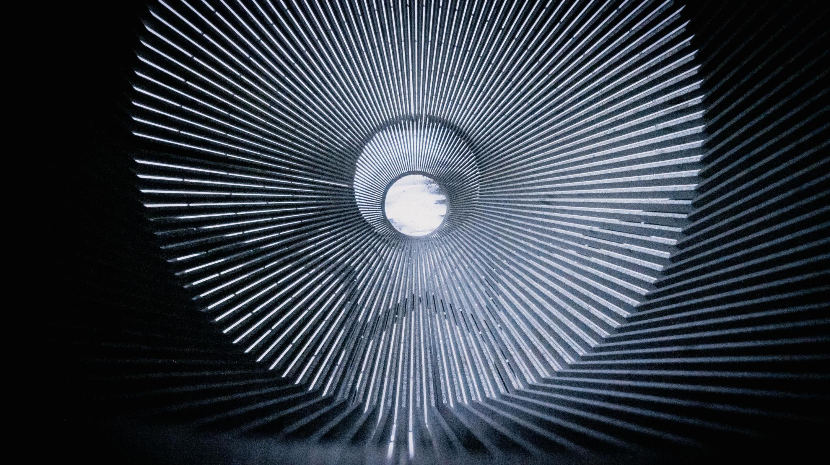 View through a one-meter-long hollow aluminum component manufactured on the AMCM M 4K