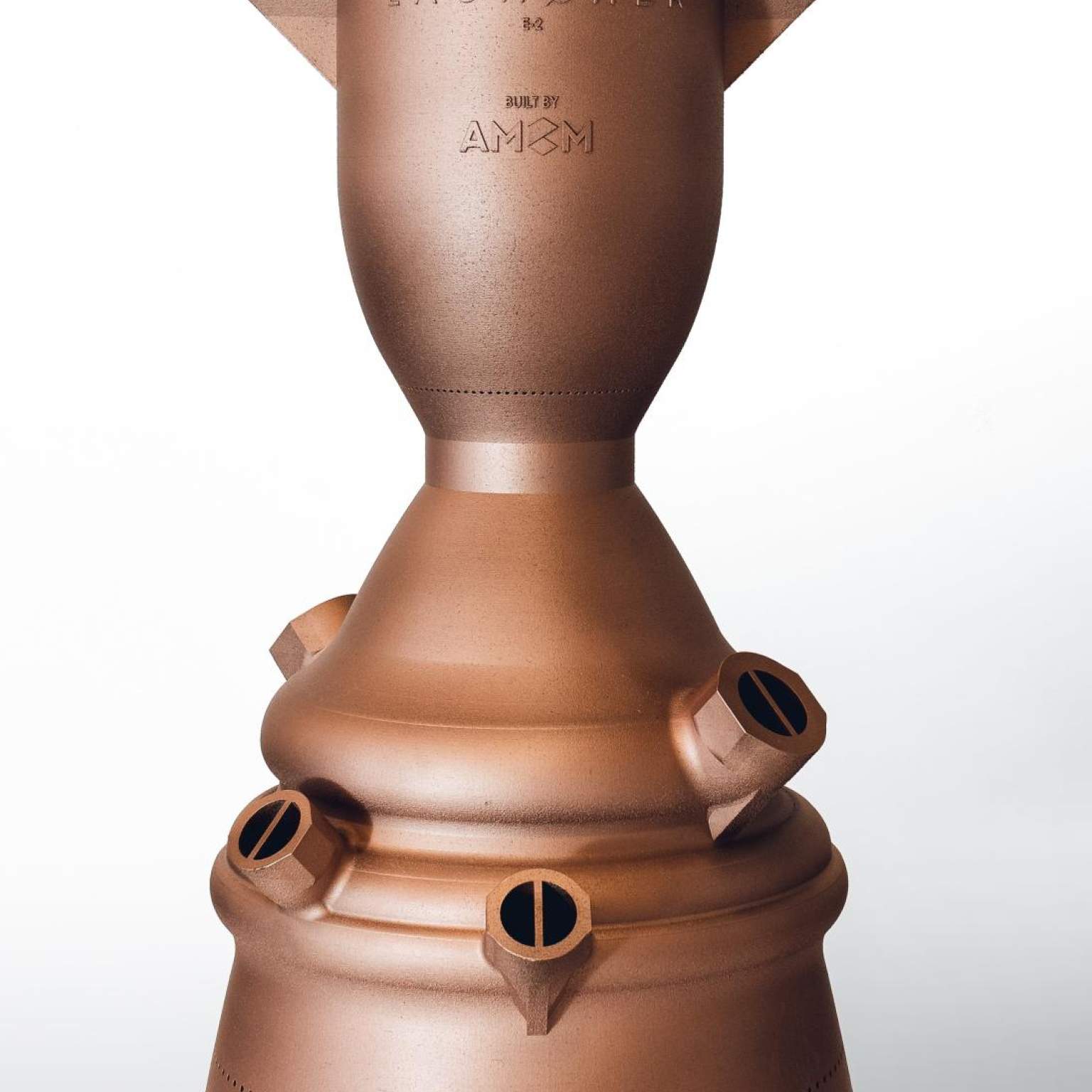 Rocket combustion chamber made in the AMCM M 4K 3D metal print system out of copper alloy (CuCrZr)